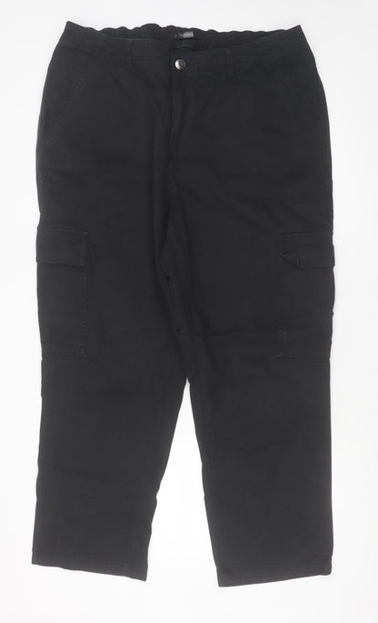 Dunnes Mens Black Cargo Trousers Size 18 Regular Cotton Straight Leg