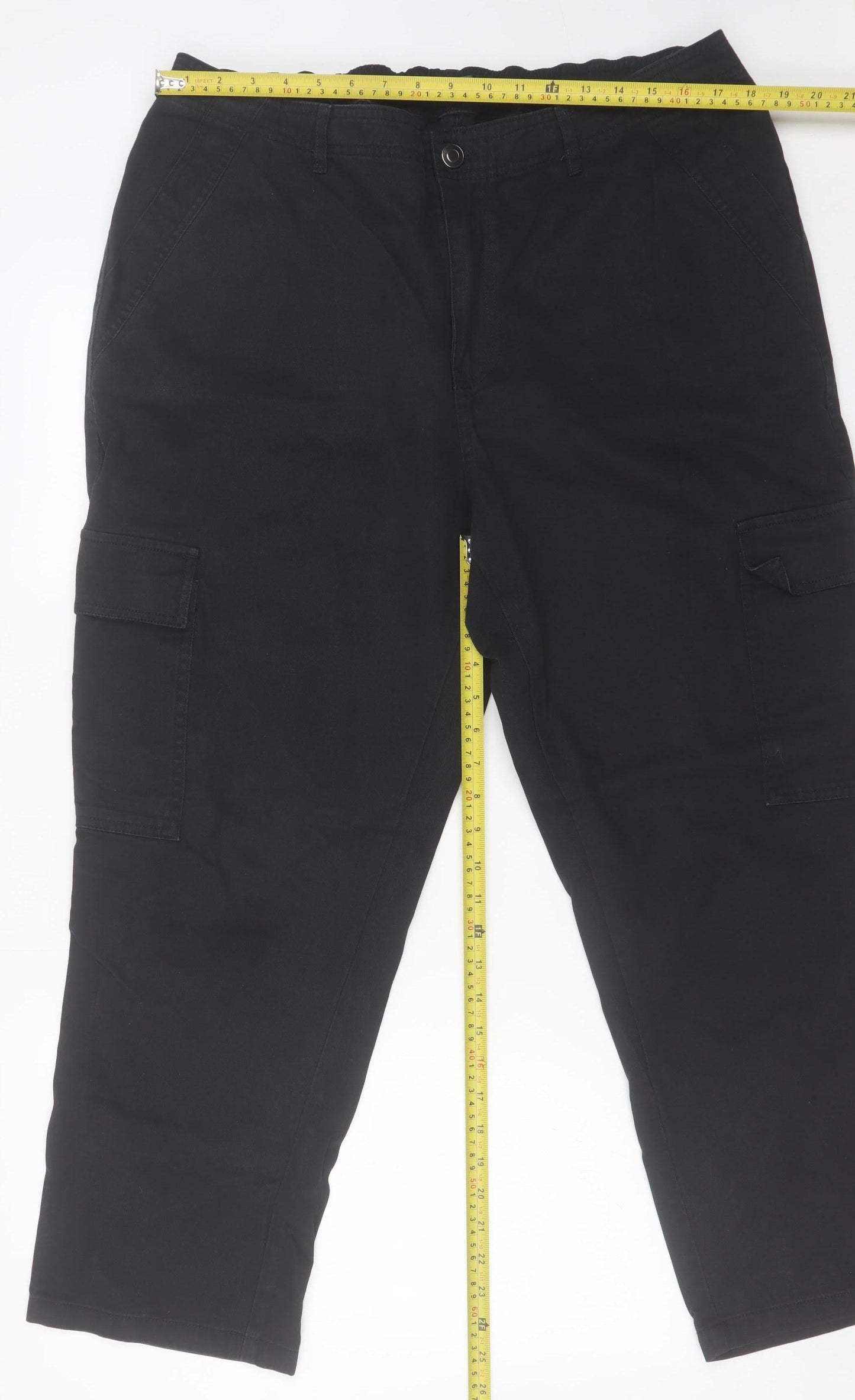 Dunnes Mens Black Cargo Trousers Size 18 Regular Cotton Straight Leg