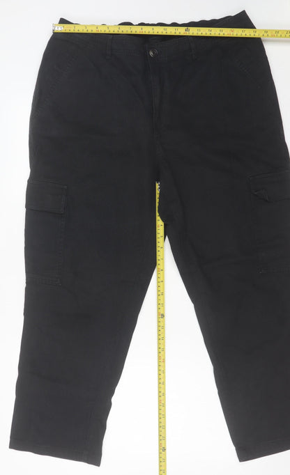 Dunnes Mens Black Cargo Trousers Size 18 Regular Cotton Straight Leg