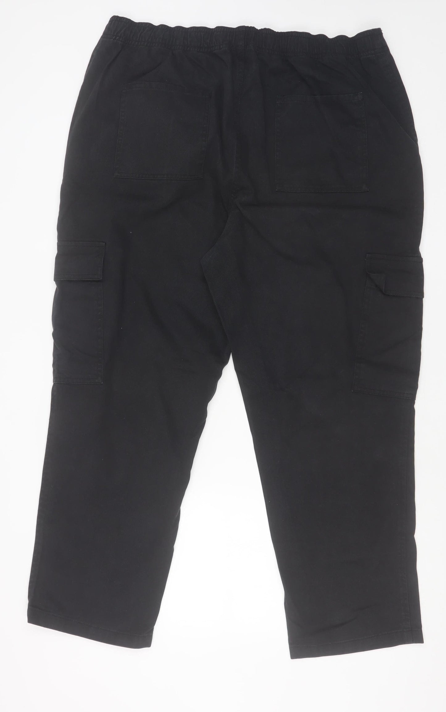 Dunnes Mens Black Cargo Trousers Size 18 Regular Cotton Straight Leg