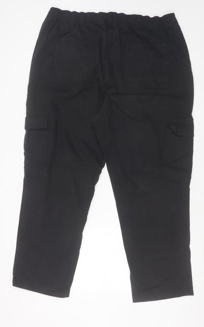Dunnes Mens Black Cargo Trousers Size 18 Regular Cotton Straight Leg