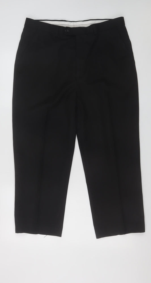 Mens UK Size 36S PRINCETON Regular Fit Dress Pants Black Trousers