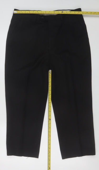 Mens UK Size 36S PRINCETON Regular Fit Dress Pants Black Trousers