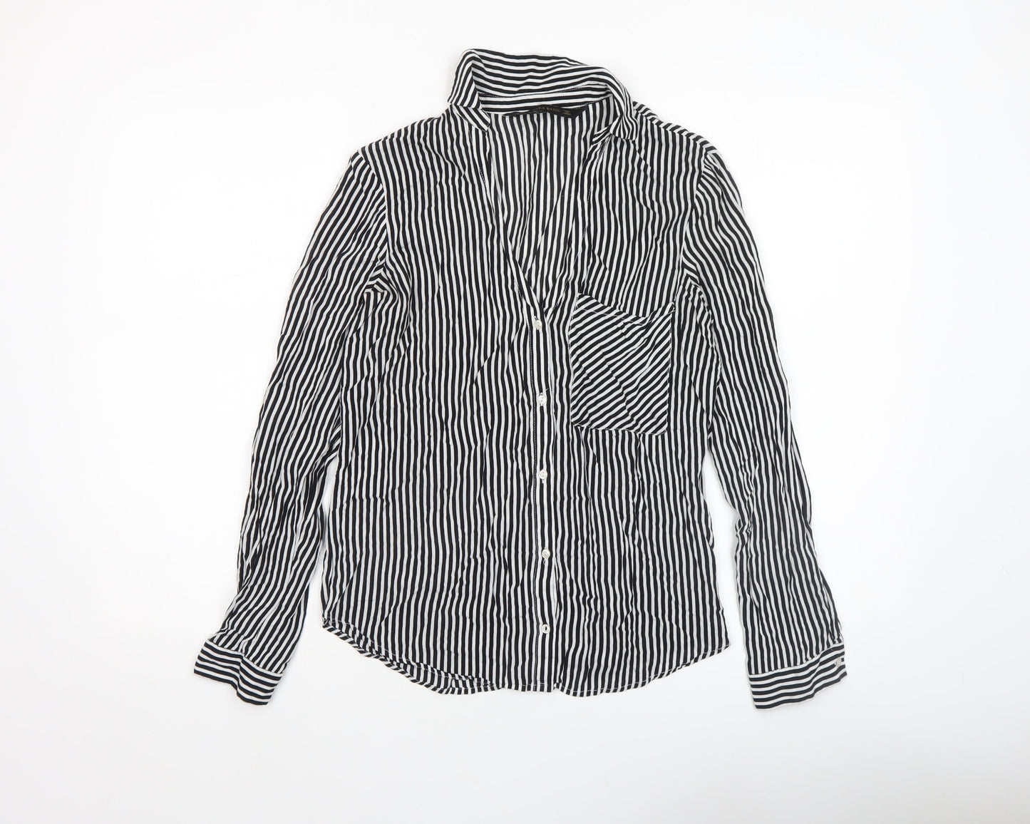 Womens UK Size S Zara Black Basic Button-Up