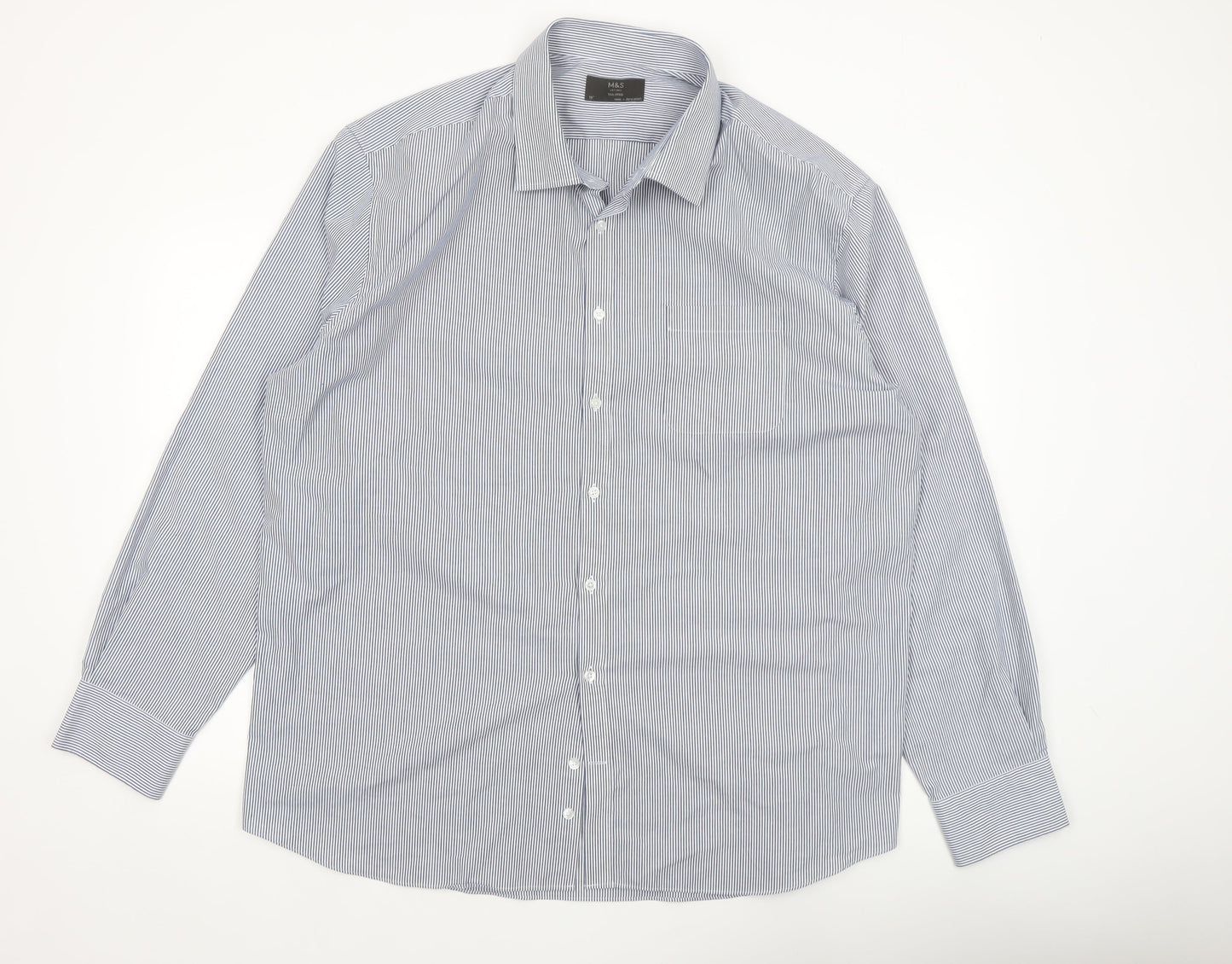 Mens UK Collar Size 19 Marks and Spencer Smart Blue  Dress Shirt