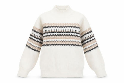 FatFace Women White Fair Isle Jumper UK 6 Acrylic Wool Blend Winter Knit