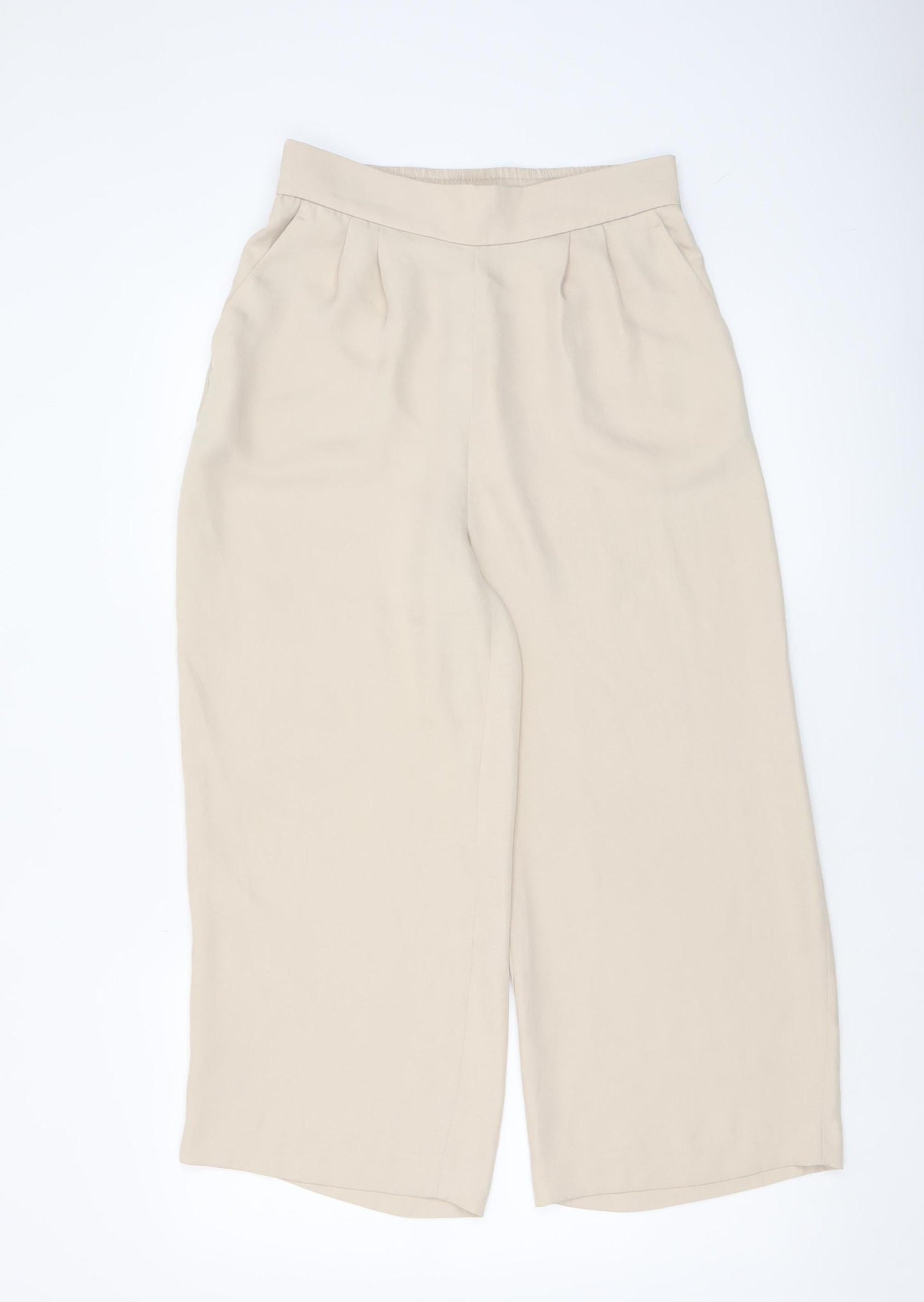 Womens UK Size S H&M Relaxed Fit Cropped Beige Trousers