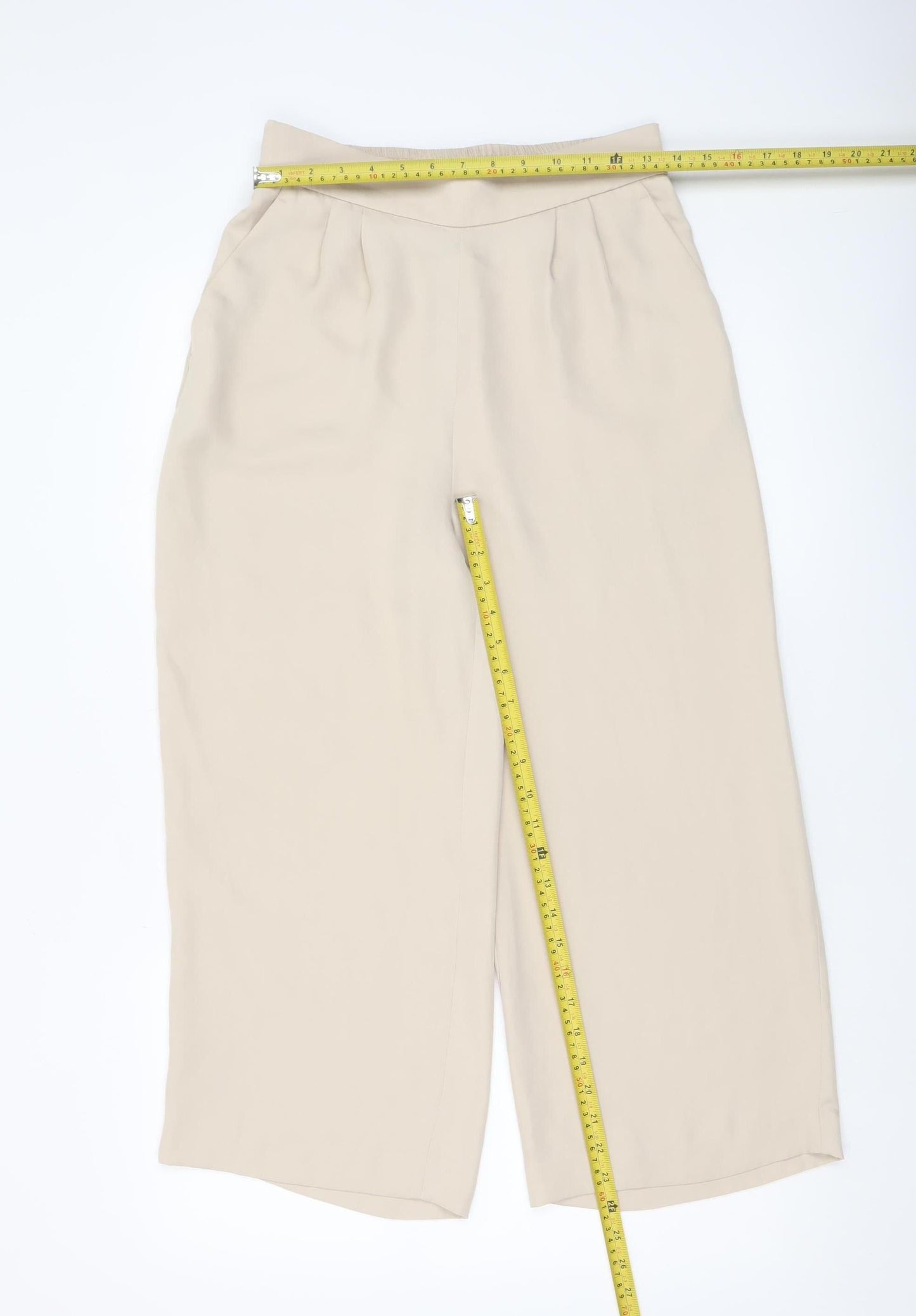 Womens UK Size S H&M Relaxed Fit Cropped Beige Trousers