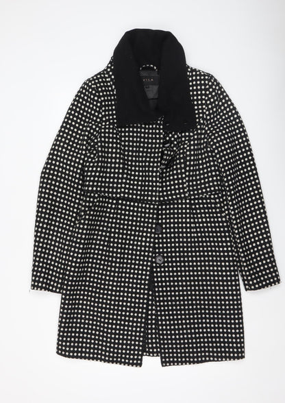 Vila Women’s Black White Polka Dot Overcoat Size S Mid-Length Smart Coat