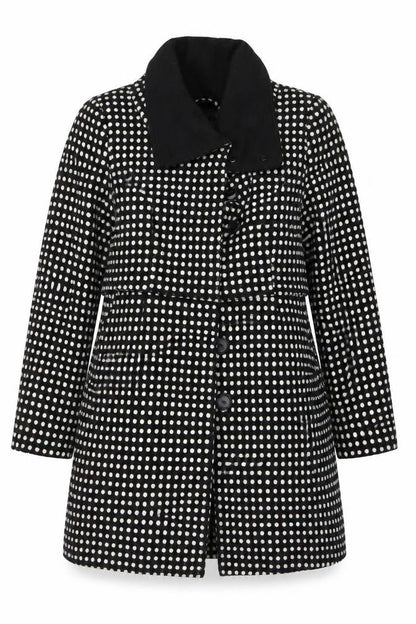 VILA Women’s Black White Polka Dot Overcoat Size S Mid-Length Smart Coat