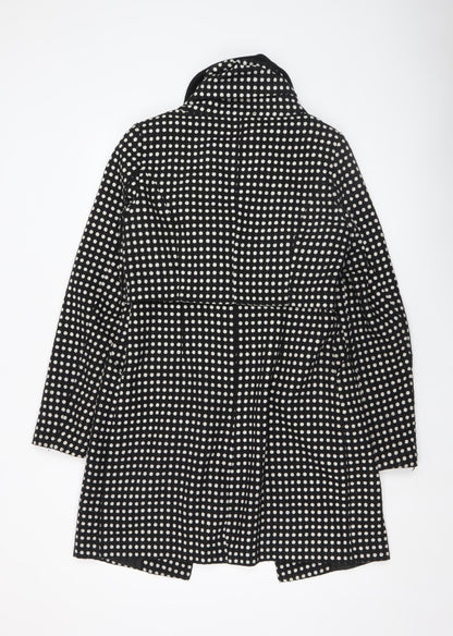 Vila Women’s Black White Polka Dot Overcoat Size S Mid-Length Smart Coat