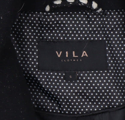 Vila Women’s Black White Polka Dot Overcoat Size S Mid-Length Smart Coat