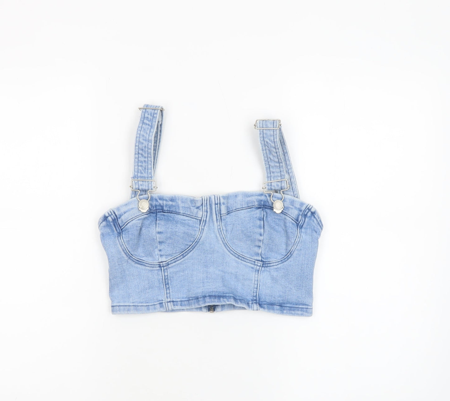 Womens UK Size 8 Bershka Blue Cropped Tank