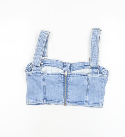 Womens UK Size 8 Bershka Blue Cropped Tank