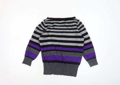 Debenhams Collection Women's Black Grey Purple Striped Jumper Size 12