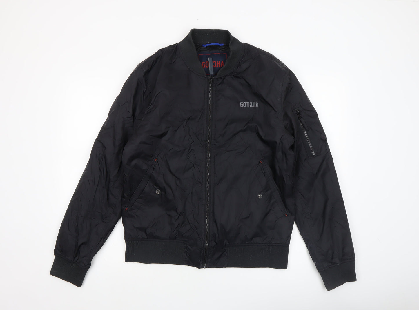 Gotcha Men's Black Bomber Jacket M Regular Nylon Zip-Up Lined