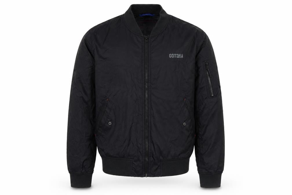Gotcha Men's Black Bomber Jacket M Regular Nylon Zip-Up Lined