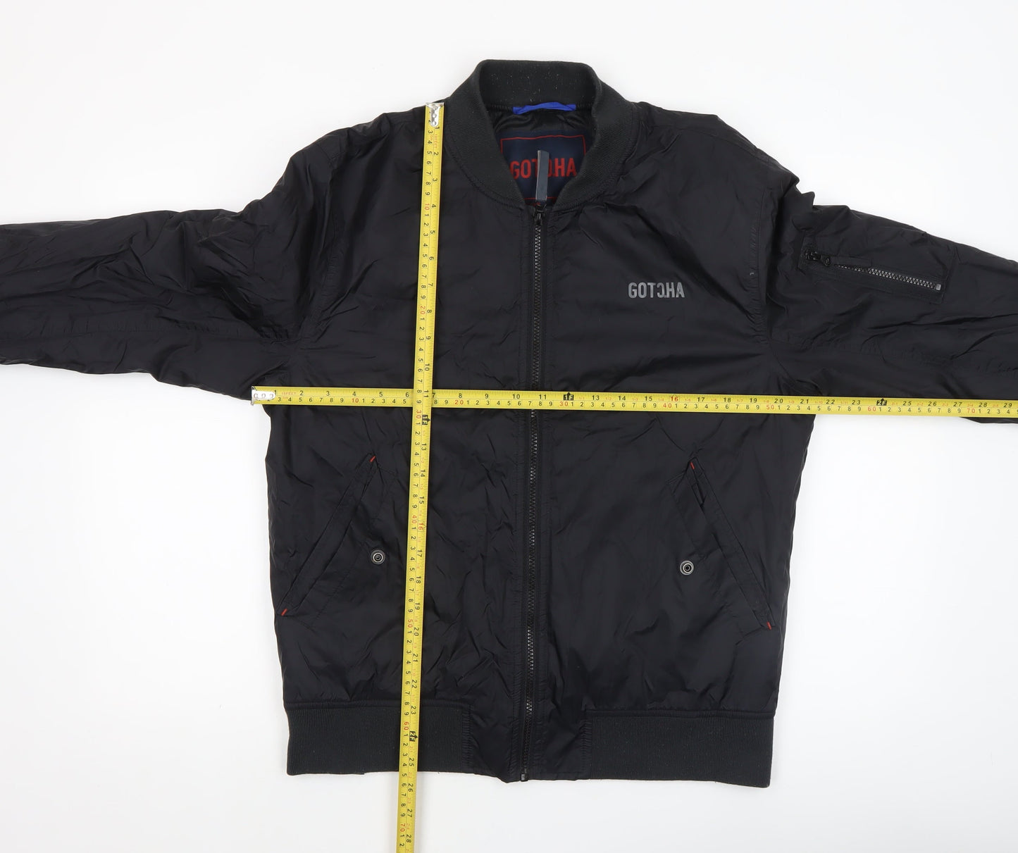 Gotcha Men's Black Bomber Jacket M Regular Nylon Zip-Up Lined