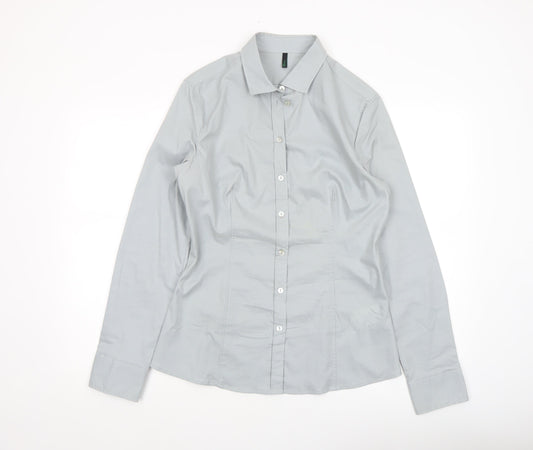 Benetton Women’s Grey Button-Up Long Sleeve Shirt Size 8