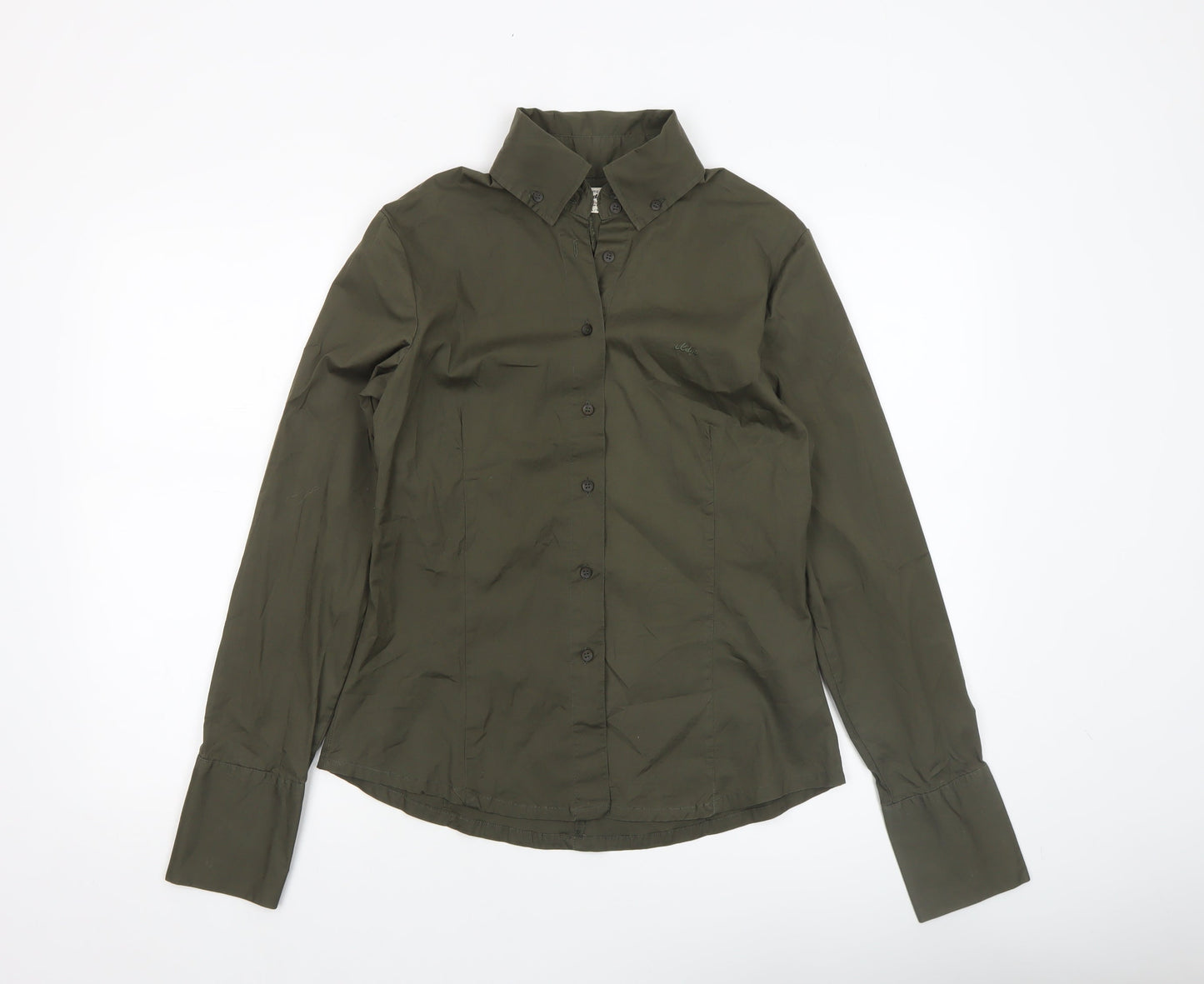 Womens UK Size 12 Xdye Green Basic Button-Up