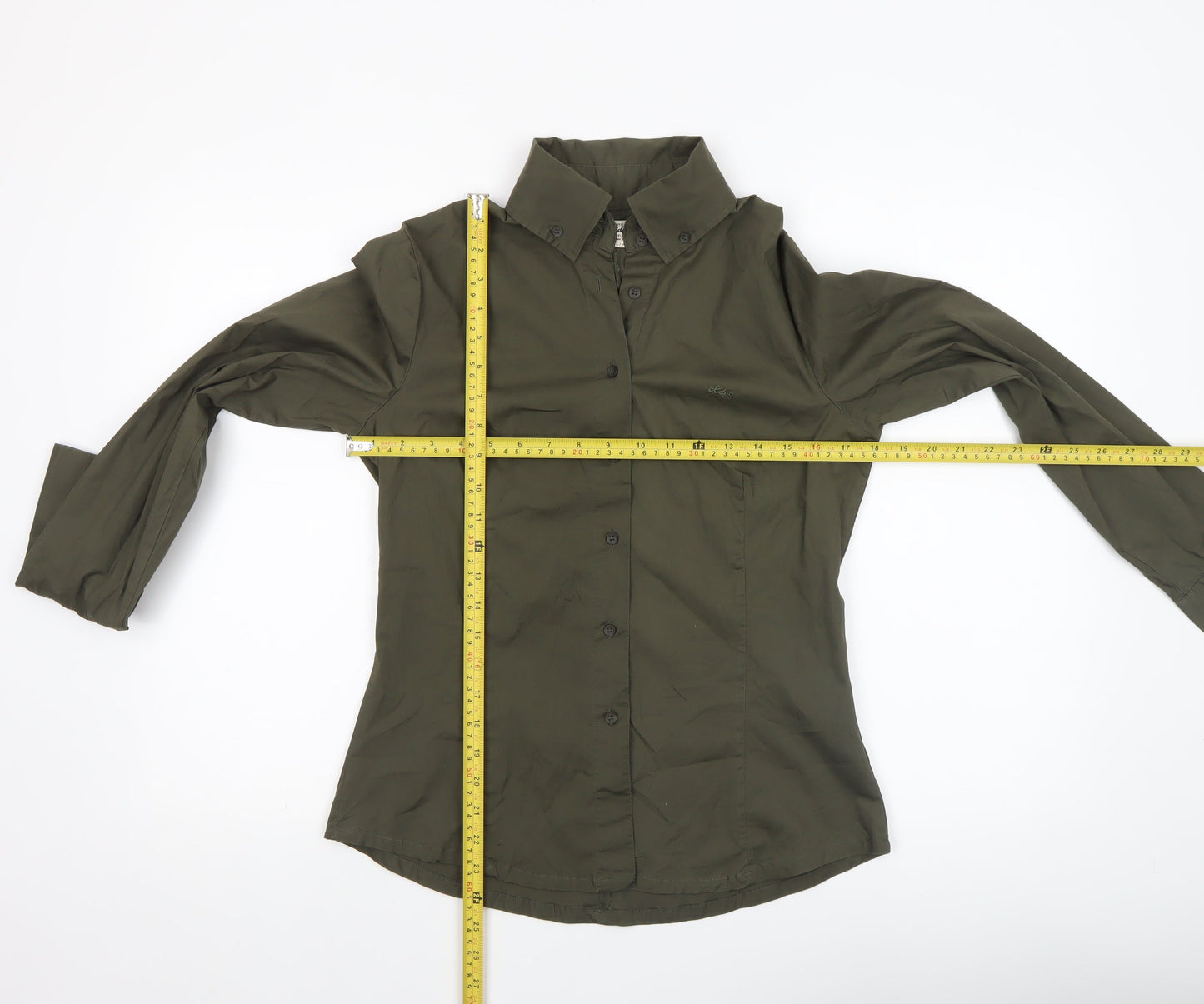 Womens UK Size 12 Xdye Green Basic Button-Up
