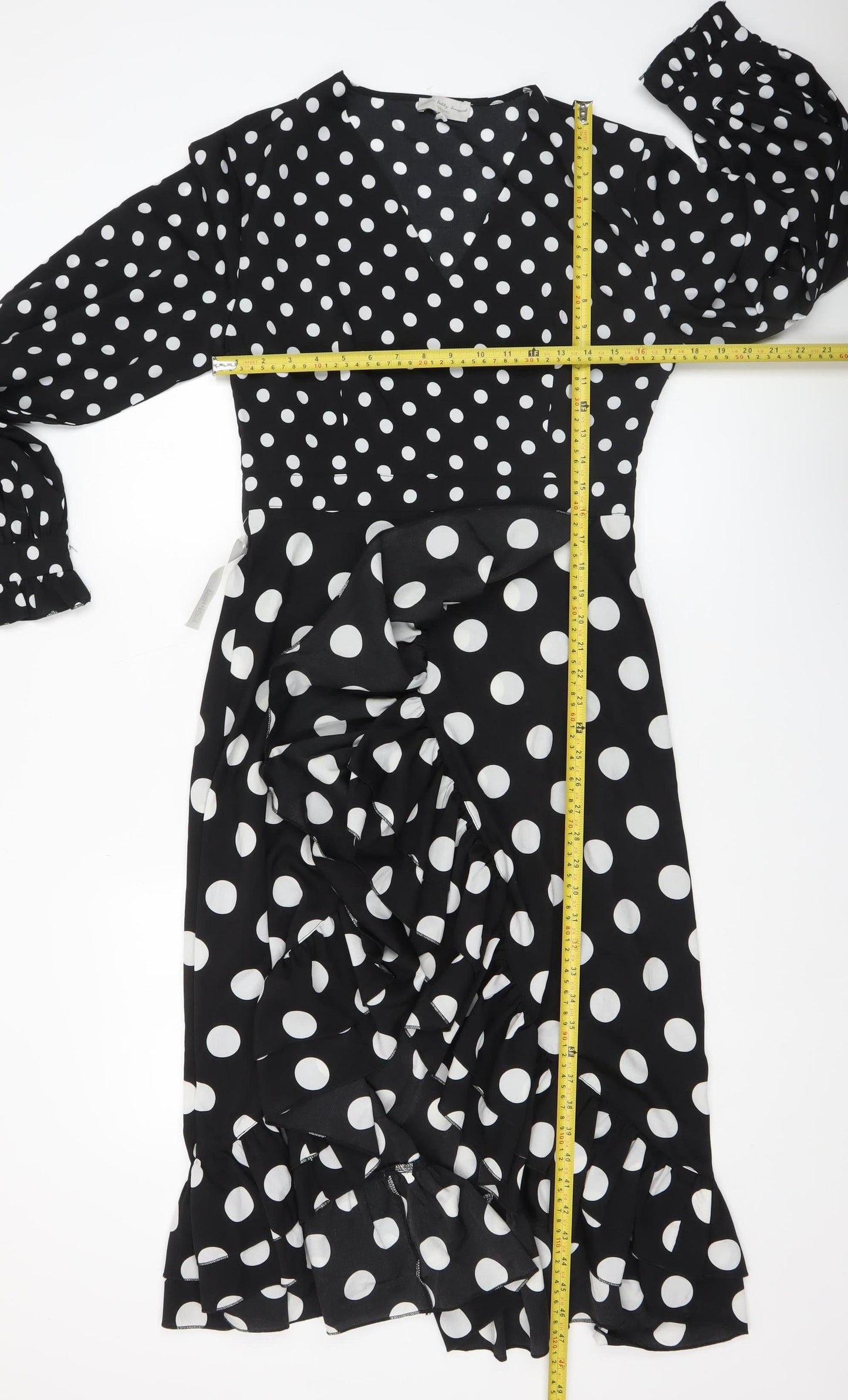 Never Fully Dressed Womens Black Polka Dot Wrap Midi Dress L