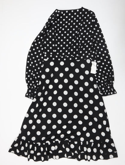 Never Fully Dressed Womens Black Polka Dot Wrap Midi Dress L