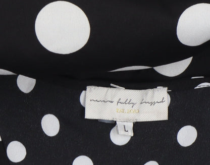 Never Fully Dressed Womens Black Polka Dot Wrap Midi Dress L