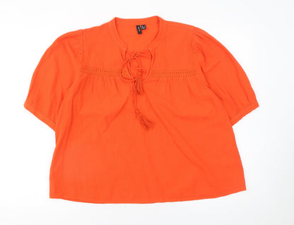 Womens UK Size L VERO MODA Orange Peasant Blouse