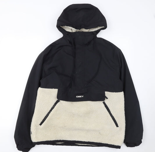Mens UK Size S OBEY Black Anorak Coat
