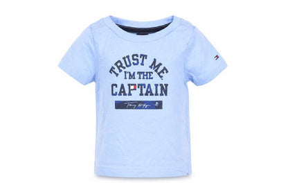 Front view of Tommy Hilfiger Blue Nautical Graphic Baby T-Shirt 3-6M Cotton Crew Neck