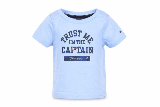 Front view of Tommy Hilfiger Blue Nautical Graphic Baby T-Shirt 3-6M Cotton Crew Neck