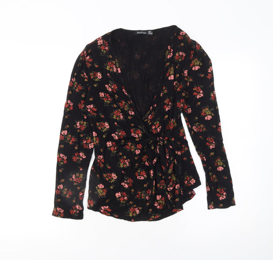 Womens UK Size 12 Boohoo Black Wrap Blouse
