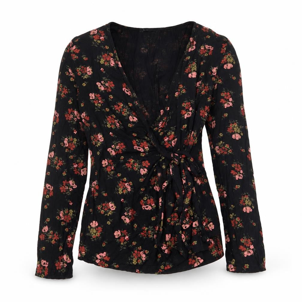 Womens UK Size 12 Boohoo Black Wrap Blouse