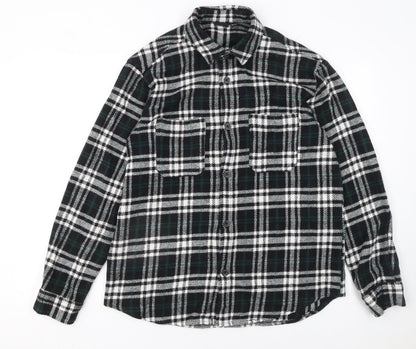 Pull & Bear Men's Black Check Flannel Long Sleeve Button-Up Shirt M