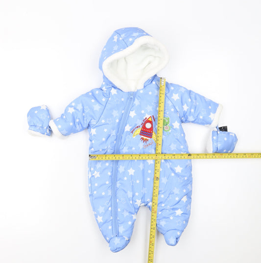 Dunnes Unisex Baby Blue Star Print Hooded Winter Snowsuit 0-3 Months