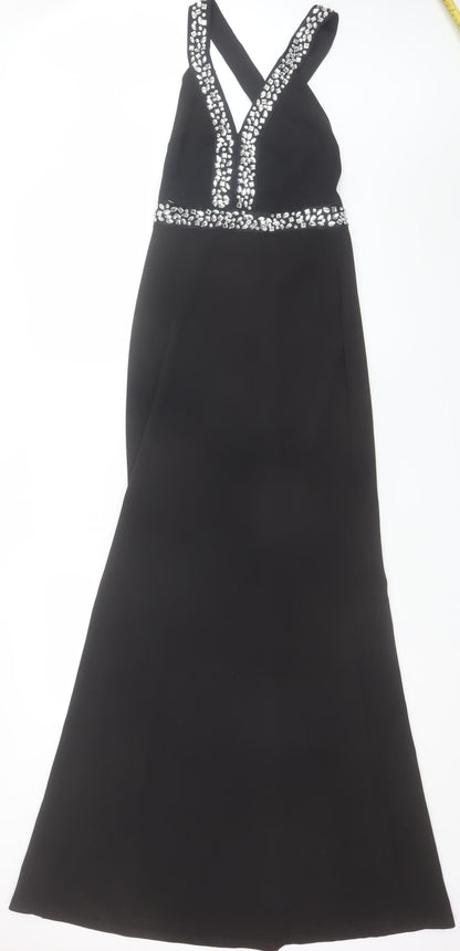 Quiz Women Black Size 6 Halterneck Rhinestone Mermaid Dress