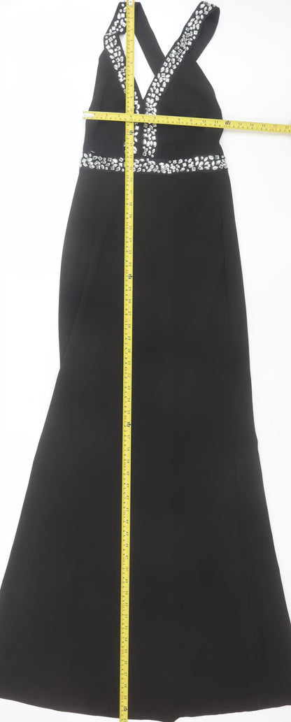 Quiz Women Black Size 6 Halterneck Rhinestone Mermaid Dress