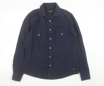 Only & Sons Mens Blue Slim Fit Cotton Long Sleeve Button-Up Shirt M