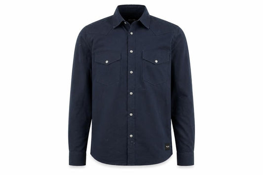 Front view of Only & Sons men’s blue slim fit cotton long sleeve button-up shirt m