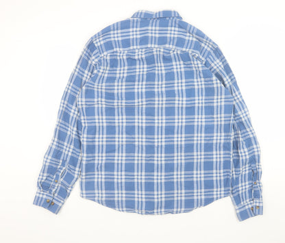 Next Men's Blue Check Cotton Long Sleeve Button-Up Shirt L