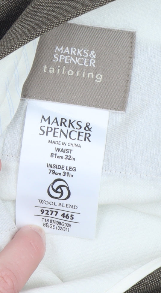 Mens UK Size 32/31 Marks and Spencer Regular Fit Dress Pants Beige Trousers