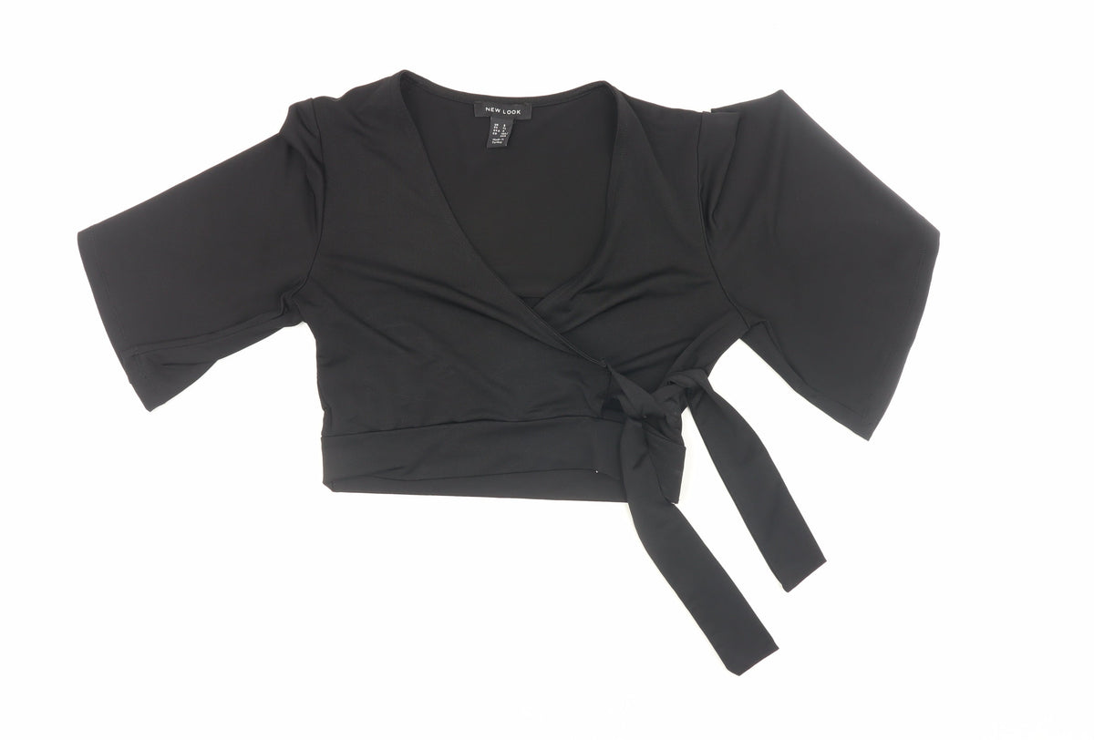 Womens UK Size 8 New Look Black Wrap Blouse