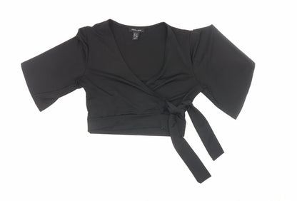 Womens UK Size 8 New Look Black Wrap Blouse