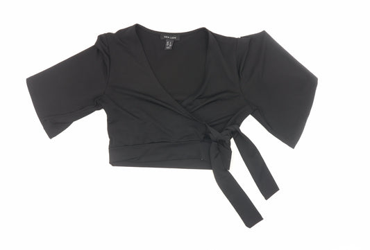 Womens UK Size 8 New Look Black Wrap Blouse