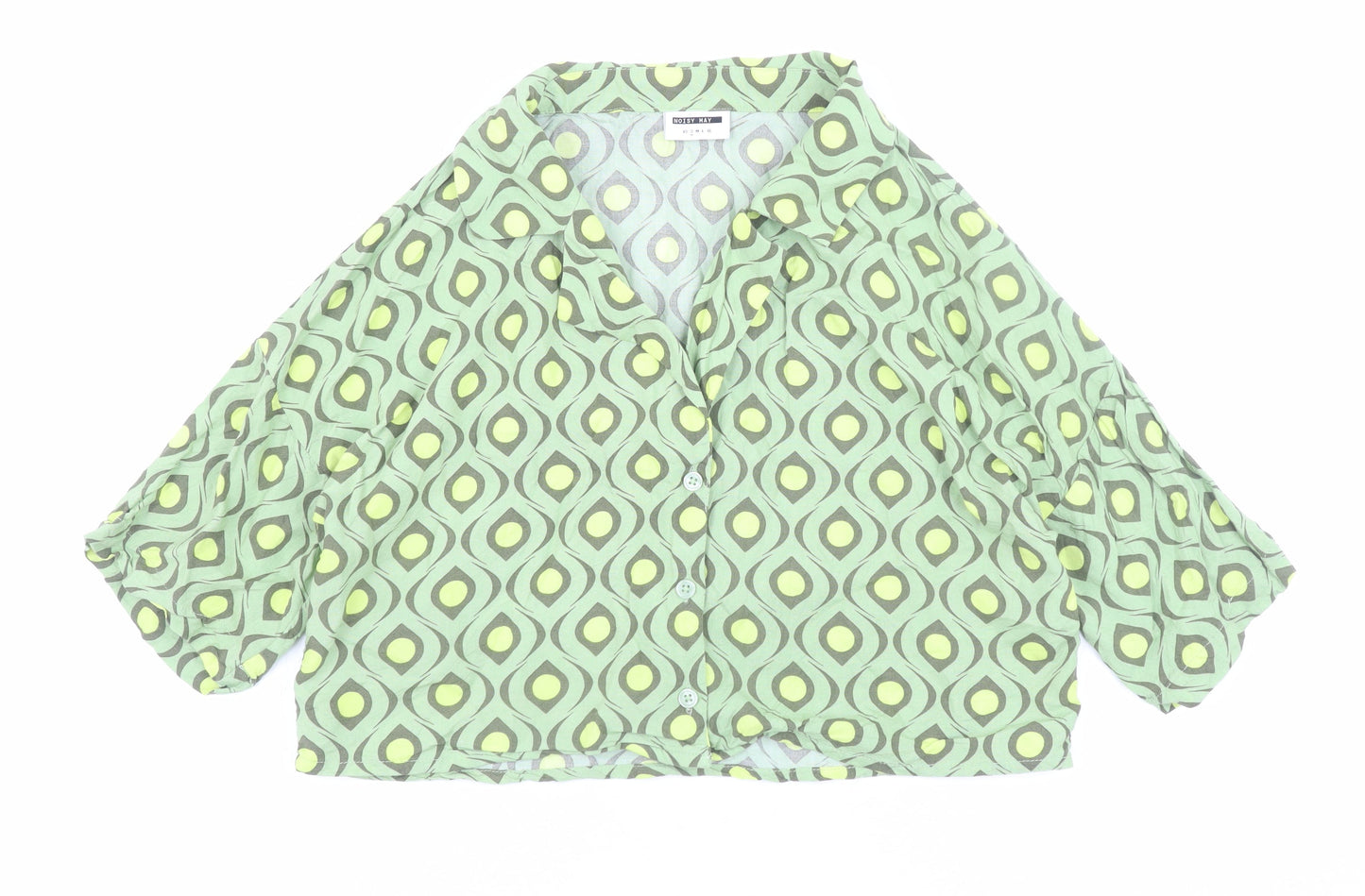 Womens UK Size M Noisy may Green Cropped Button-Up