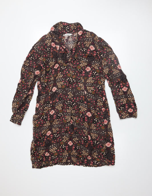 Nomads Women Brown Floral Viscose Shift Dress Size 12
