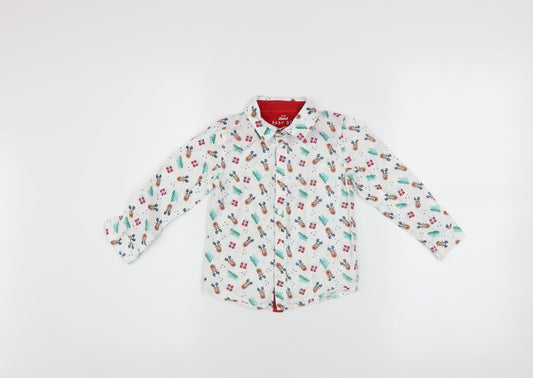 Mini Rebel Boys White Christmas Reindeer Button-Up Cotton Shirt 18-24 Months