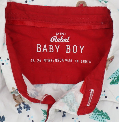 Mini Rebel Boys White Christmas Reindeer Button-Up Cotton Shirt 18-24 Months