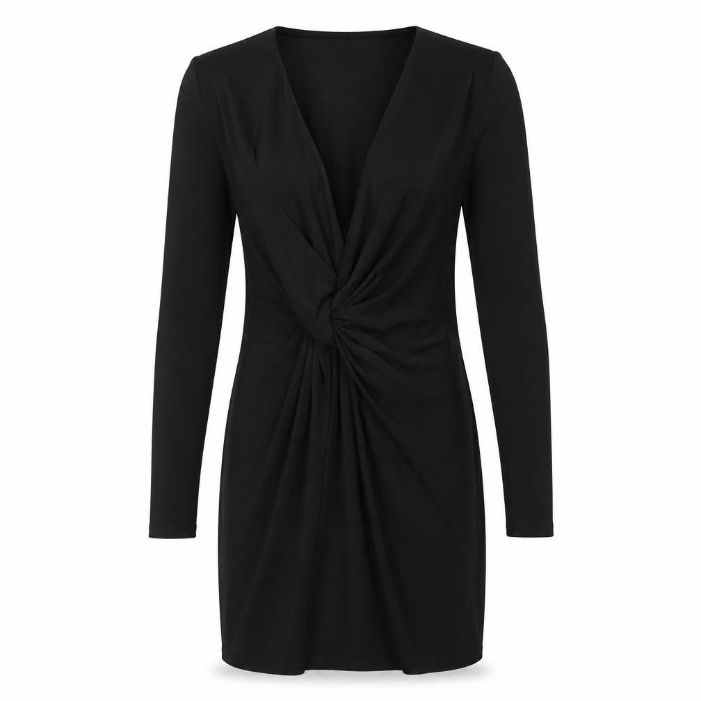 Front view of Club London Women's Black, size 6, Bodycon Long Sleeve Party Dress